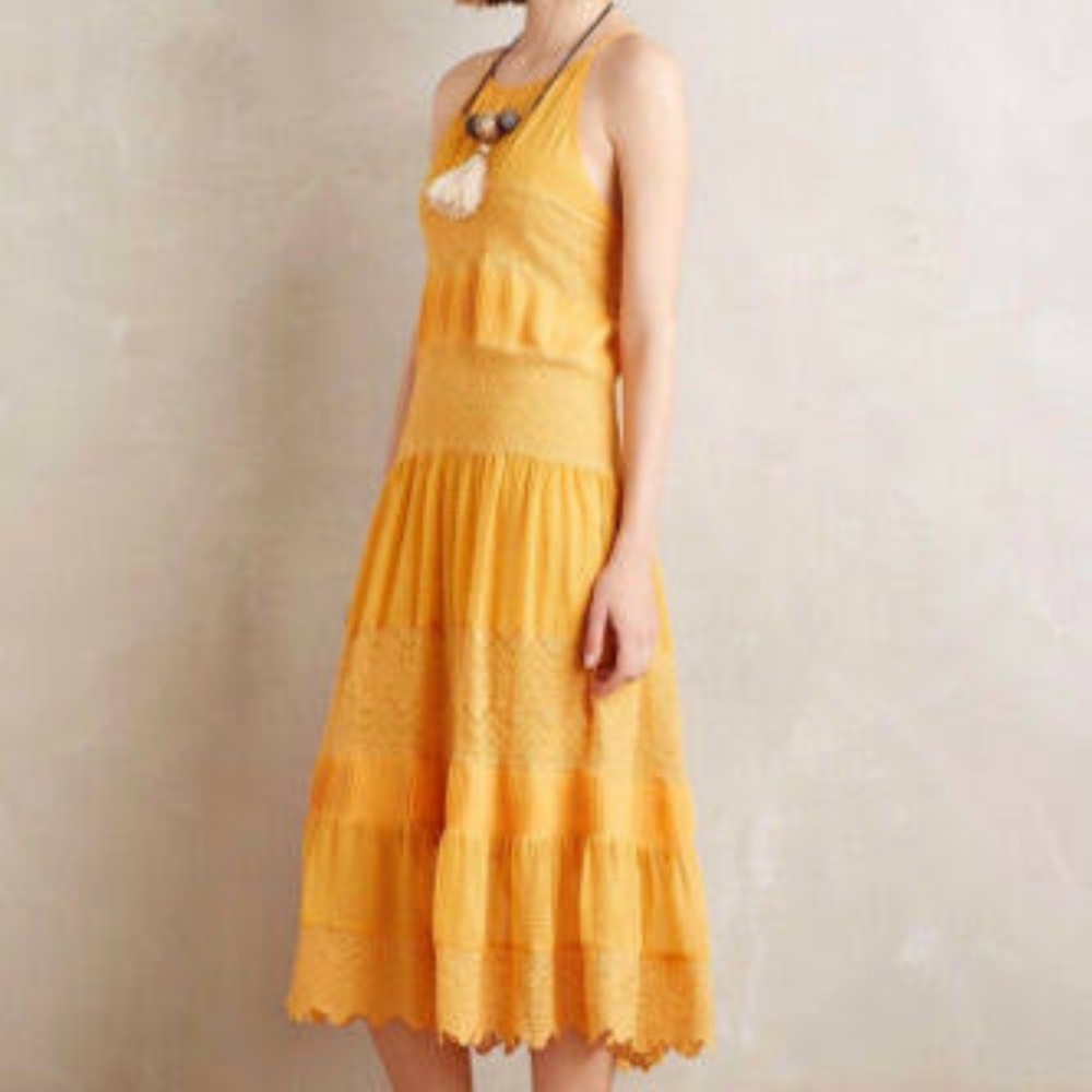 Anthropologie HD in Paris Marigold Tiered Sleeveless MIDI Dress - Picture 2 of 6